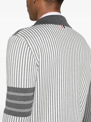 THOM BROWNE Men Fun Mix Seersucker Jacquard Polo Collar Bomber Jacket In Cotton W/ 4 Bar Stripe