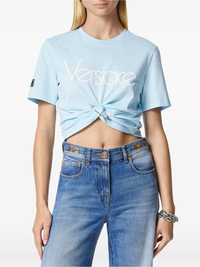 VERSACE Women T-shirt Jersey Fabric Series Versace Logo Embroidery 80s