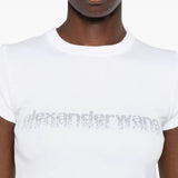 Close up of the white t-shirt, showing texture of the cotton fabric