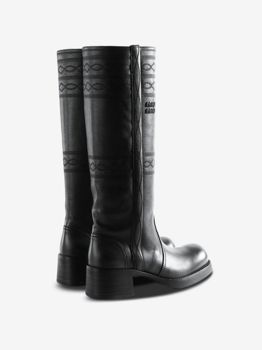 Black boots, back view