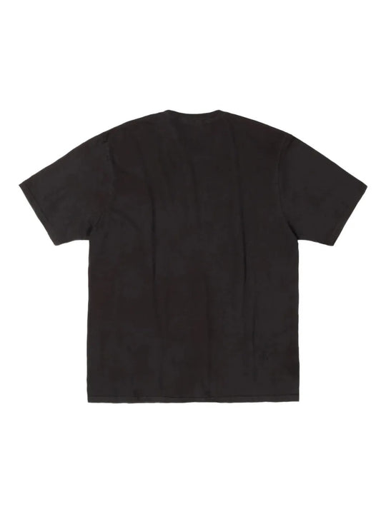 Black t-shirt, back view showing relaxed fit