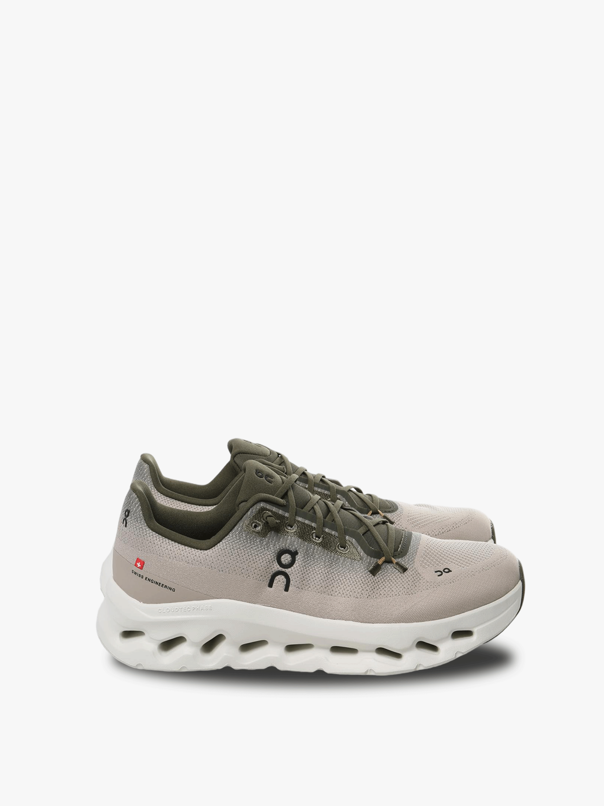 Tan sneakers, front view