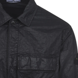 Close up of black shirt, showing texture of the polymide fabric