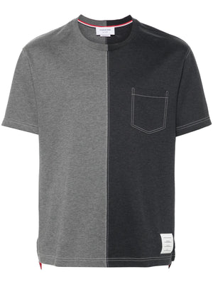 THOM BROWNE Men Funmix Short Sleeve Pocket Tee With Contrast Stitching In Cotton Milano