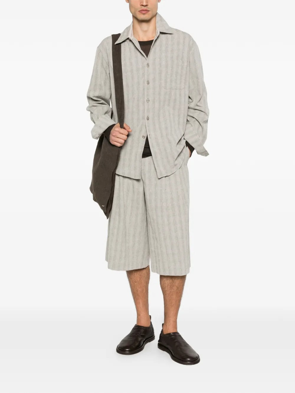 Grey shirts, full body view