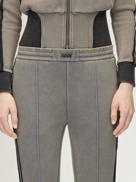 Close up of Grey pants, showing texture of the cotton fabric