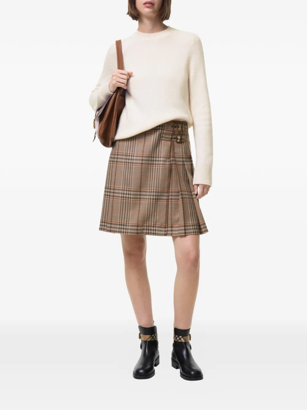 Tan skirt, full body view