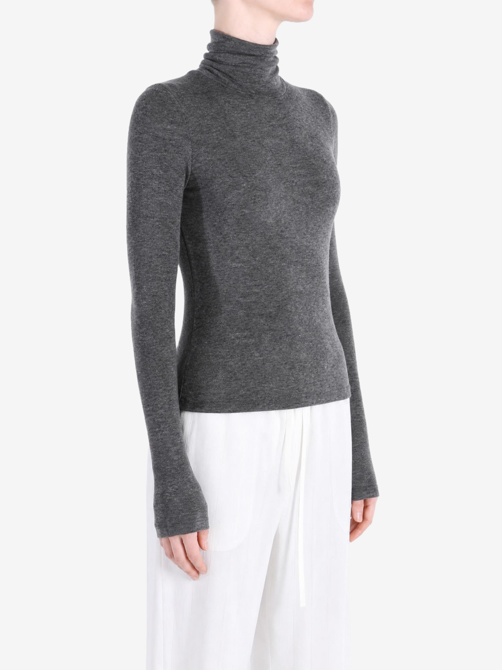 Grey t-shirt worn by a person, showing the t-shirt fit