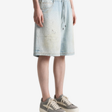 Blue shorts, full body view