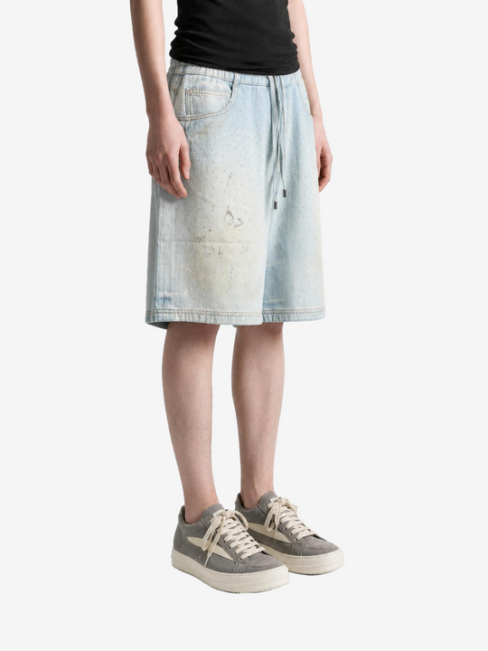 Blue shorts, full body view