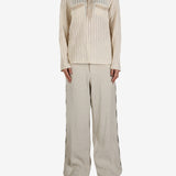 Tan shirt, full body view