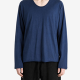 Navy top, full body view