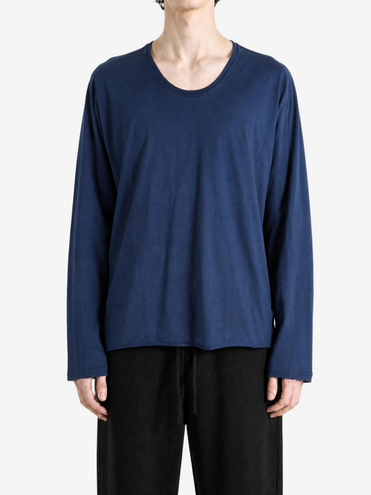 Navy top, full body view