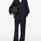 Navy pants, full body view