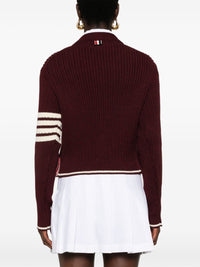 THOM BROWNE Women Baby Cable Cropped V Neck Cardigan In Merino Wool