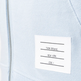 Close up of blue coat,showing texture of the cotton fabric