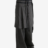 Black pants worn by a person, showing the pants' fit