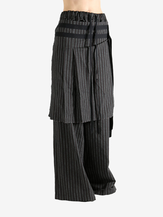 Black pants worn by a person, showing the pants' fit