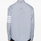 blue shirt worn by a person, showing the shirt fit