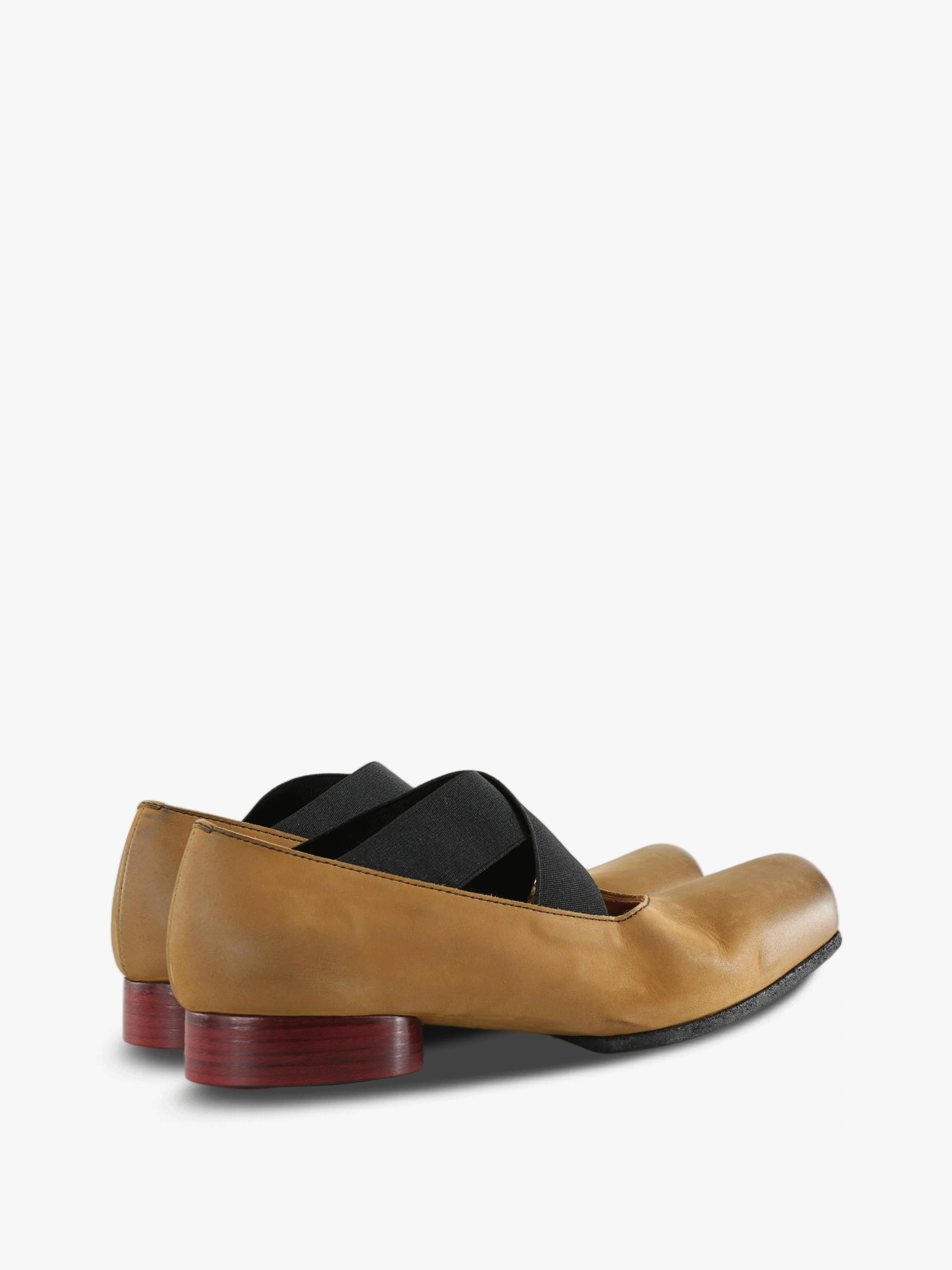 Tan shoes, side view
