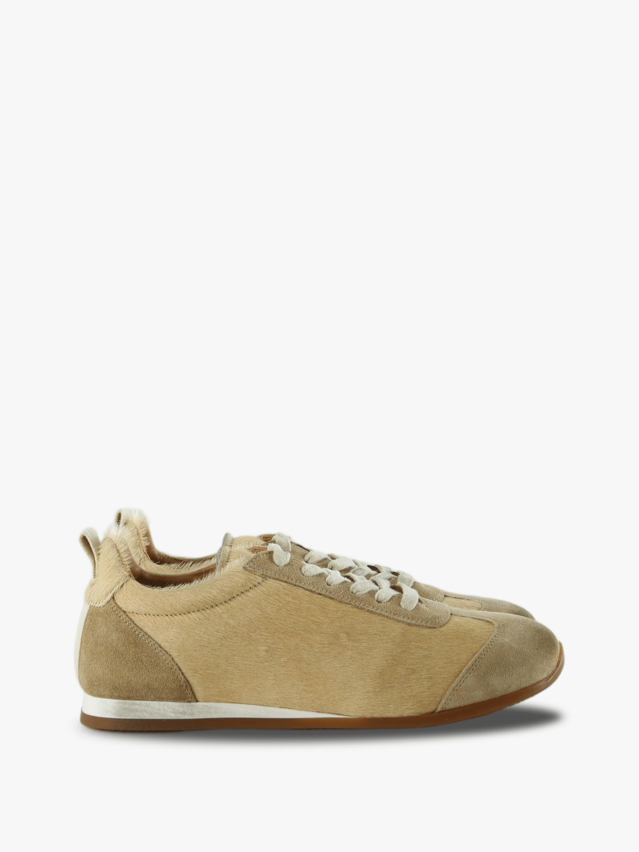 Tan shoes, side view