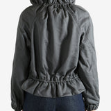 Grey jacket worn by a person, showing the jacket's fit