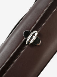 Close up of brown handbag, showing texture of the calfskin fabric