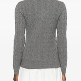 Grey sweater worn by a person, showing the sweater's fit