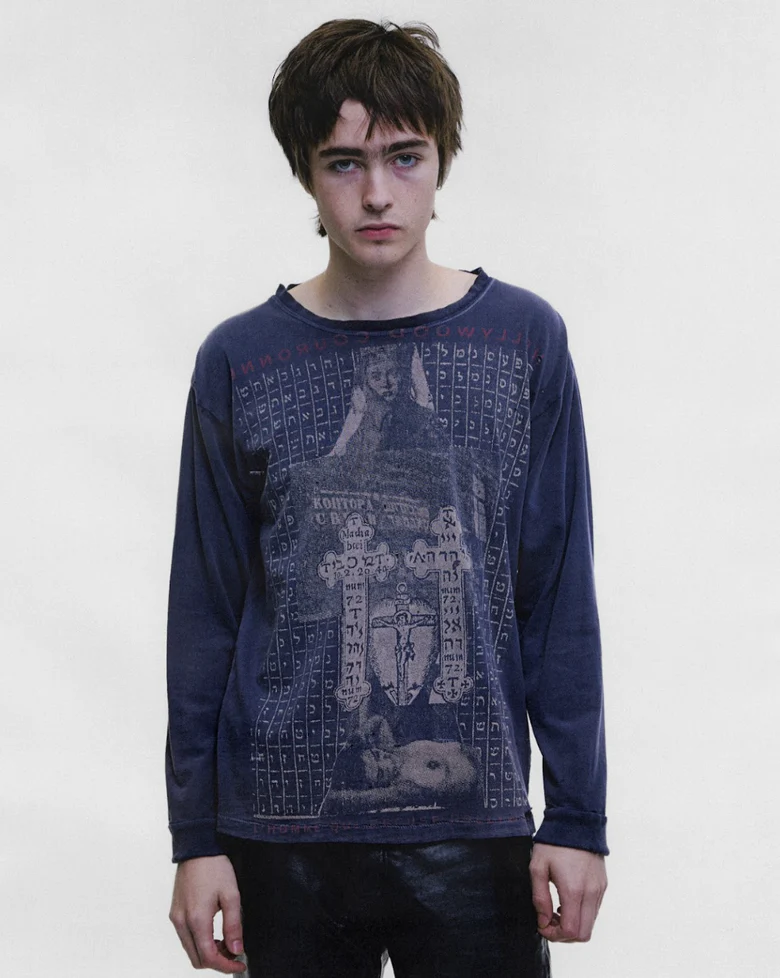 Navy t-shirt worn by a person, showing the t-shirt fit