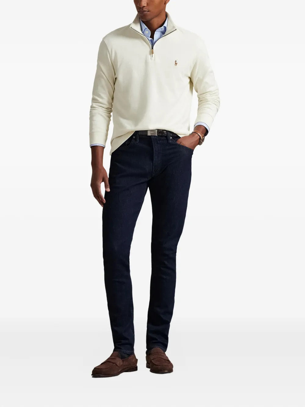 Tan knitwear, full body view