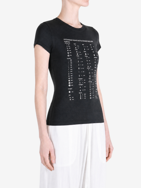 Black t-shirt worn by a person, showing the t-shirt fit