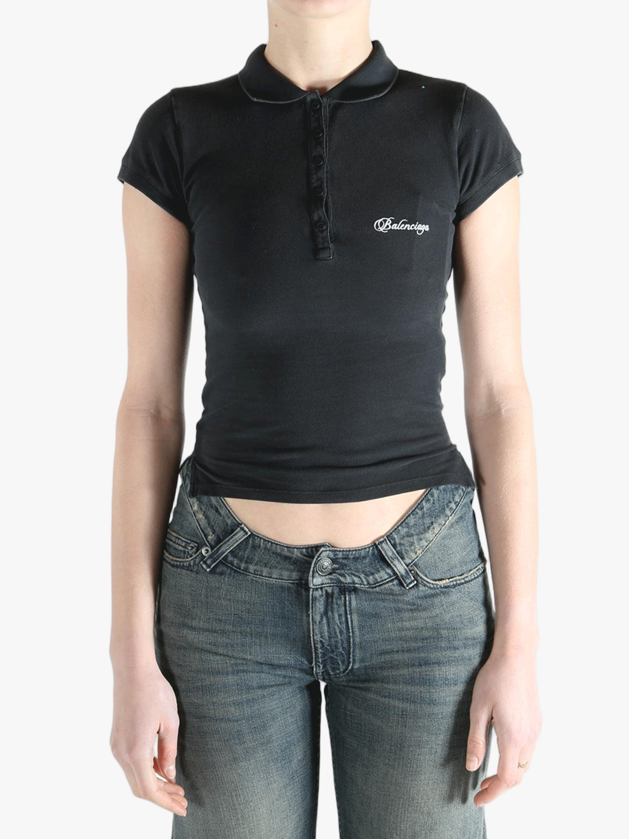 Black t-shirt worn by a person, showing the t-shirt's fit