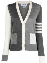 THOM BROWNE Women Fun Mix Relaxed Fit V Neck Fine Wool Cardigan