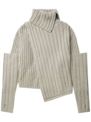 Y'S - Women Wide Rib Layered Turtleneck Wool Sweater