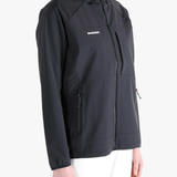 Black jacket worn by a person, showing the jacket's fit