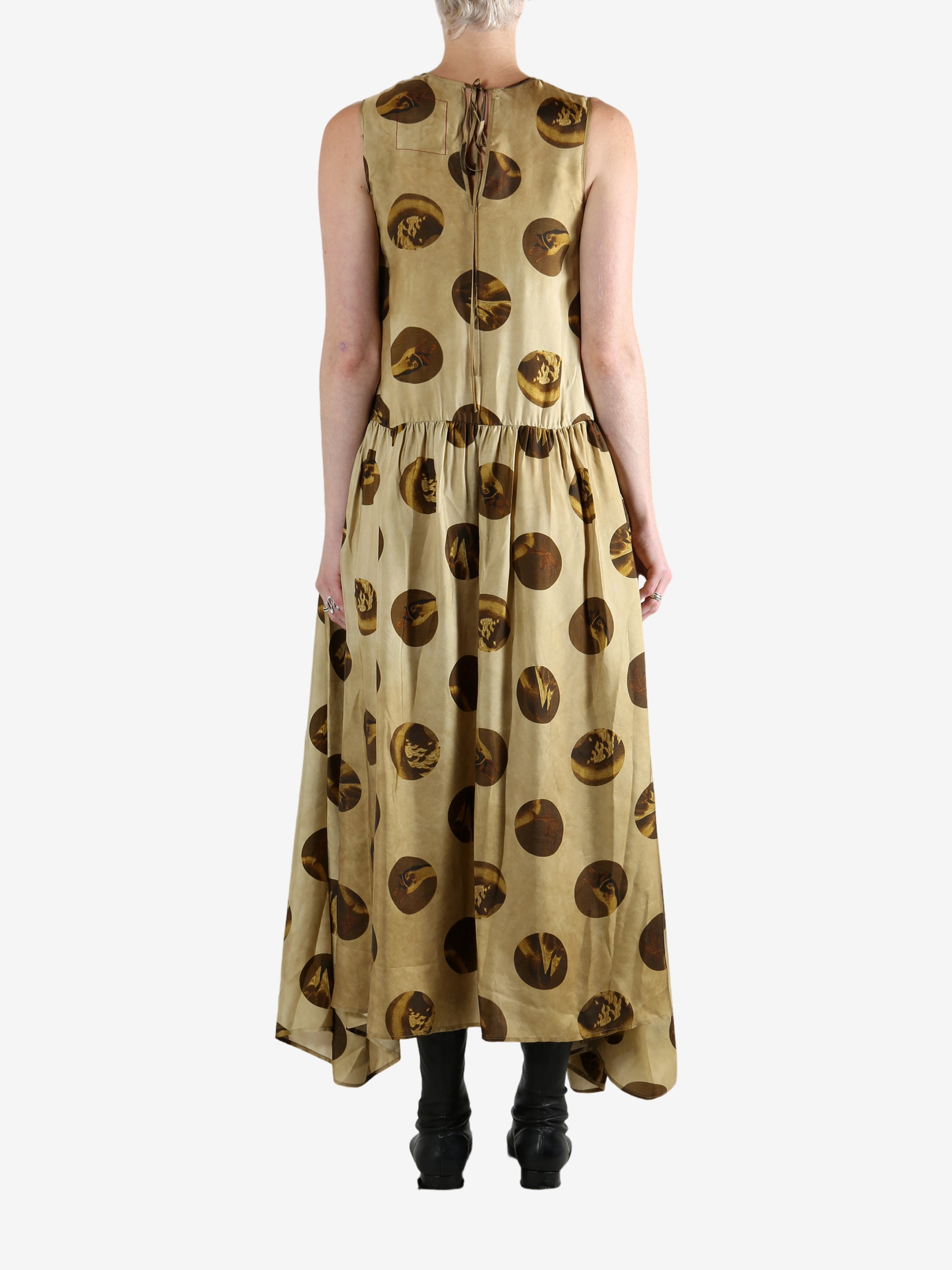 Tan dress, full body view