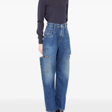 Blue pants, full body view