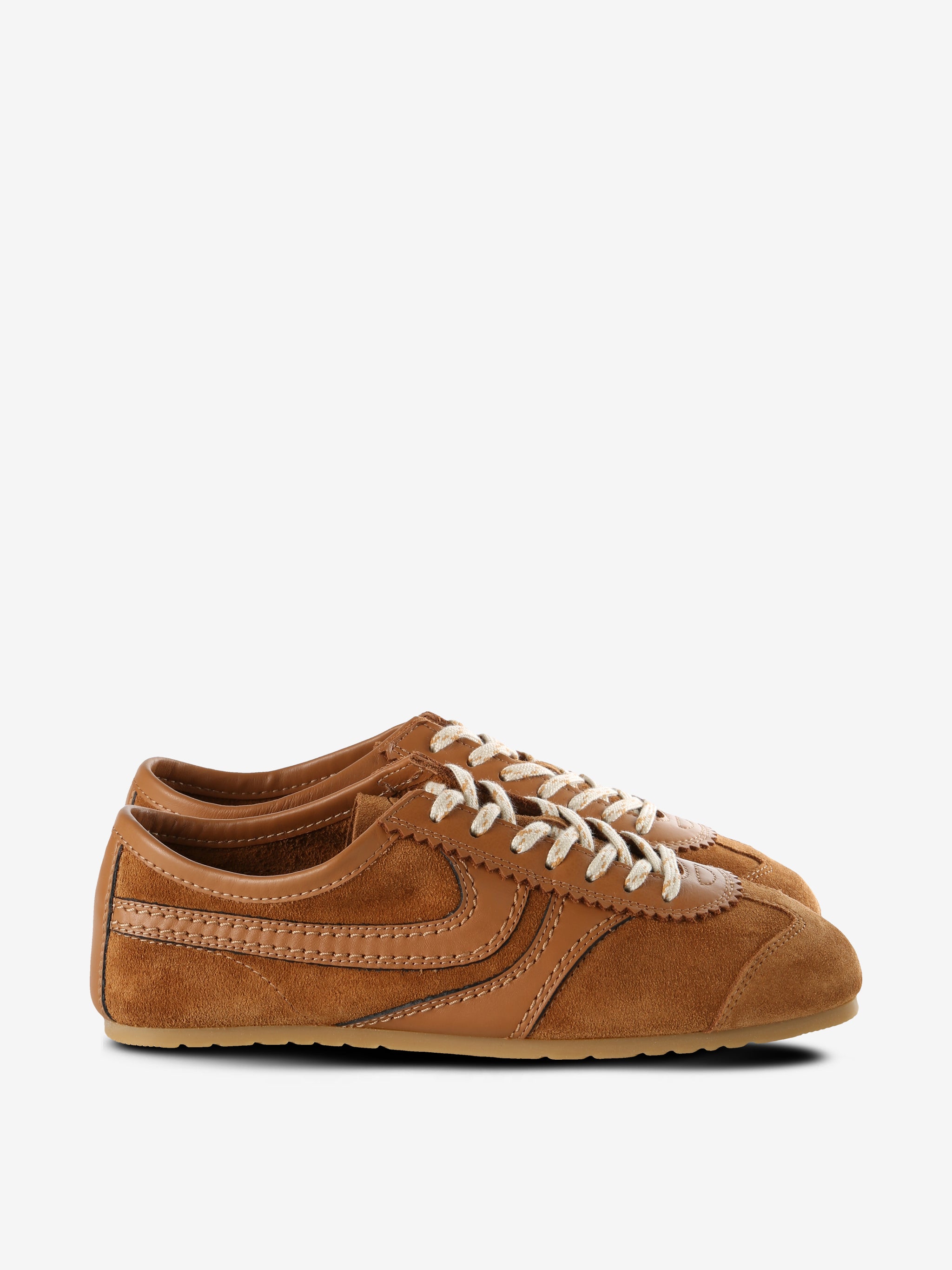 Tan sneakers, front view