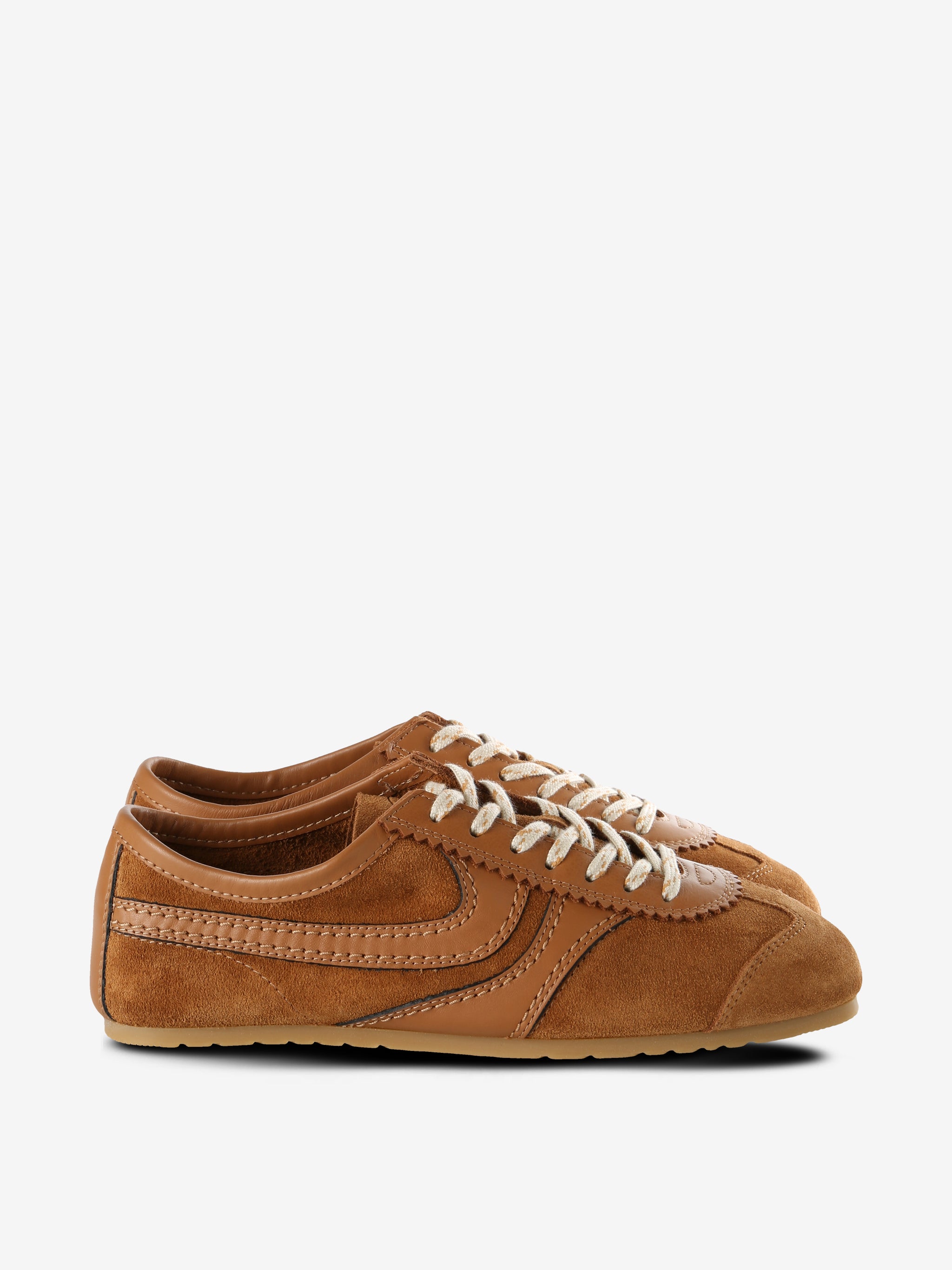 Tan sneakers, front view