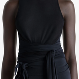 Close up of black top, showing texture of the fabric