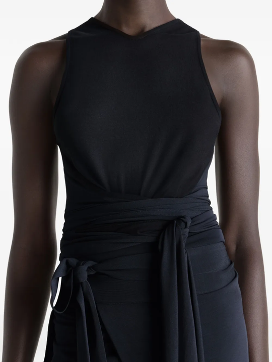 Close up of black top, showing texture of the fabric
