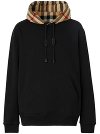 BURBERRY - Men Check Hood Cotton Blend Hoodie