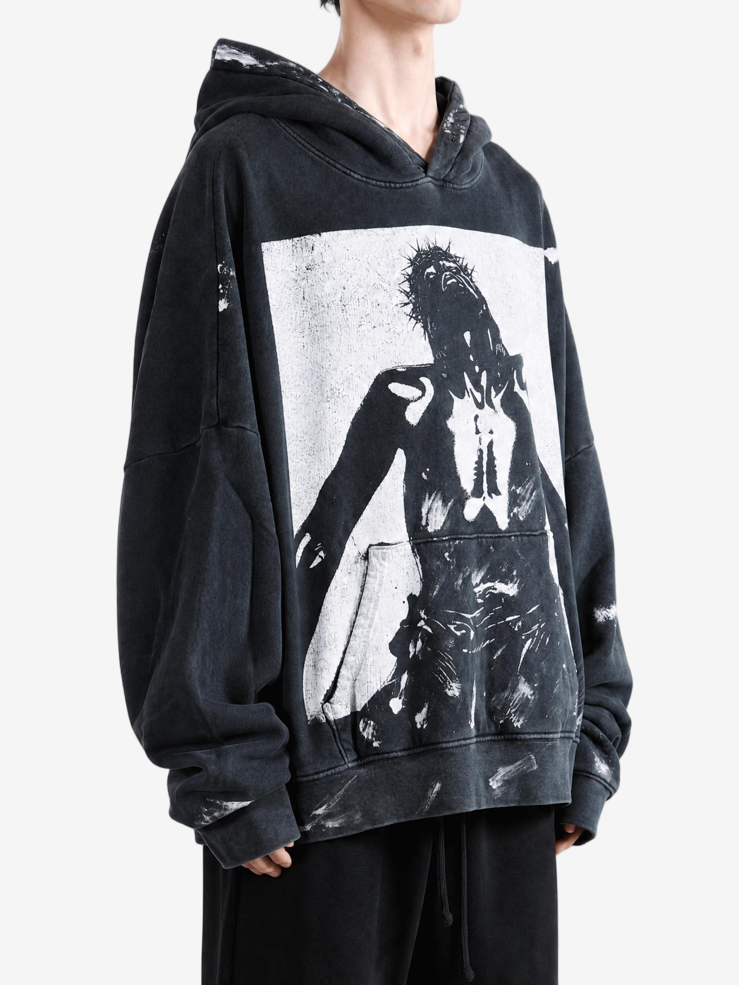 Black hoodie, full body view