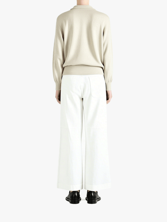 Tan sweater, full body view