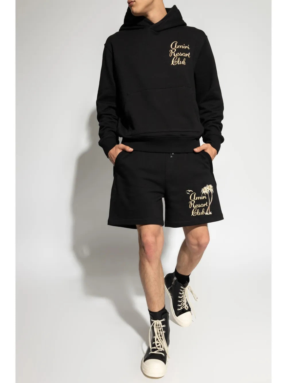 Black t-shirt, full body view