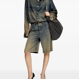 Blue shorts, full body view