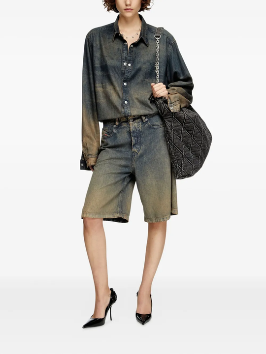 Blue shorts, full body view