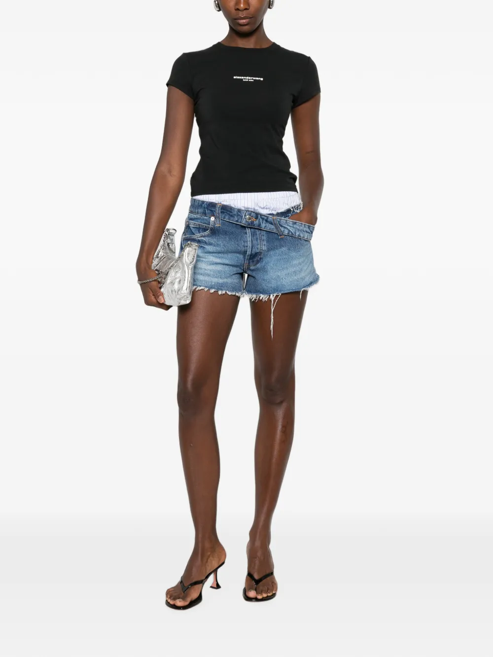 Blue shorts, full body view