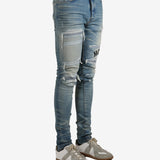 Blue pants worn by a person, showing the pants fit