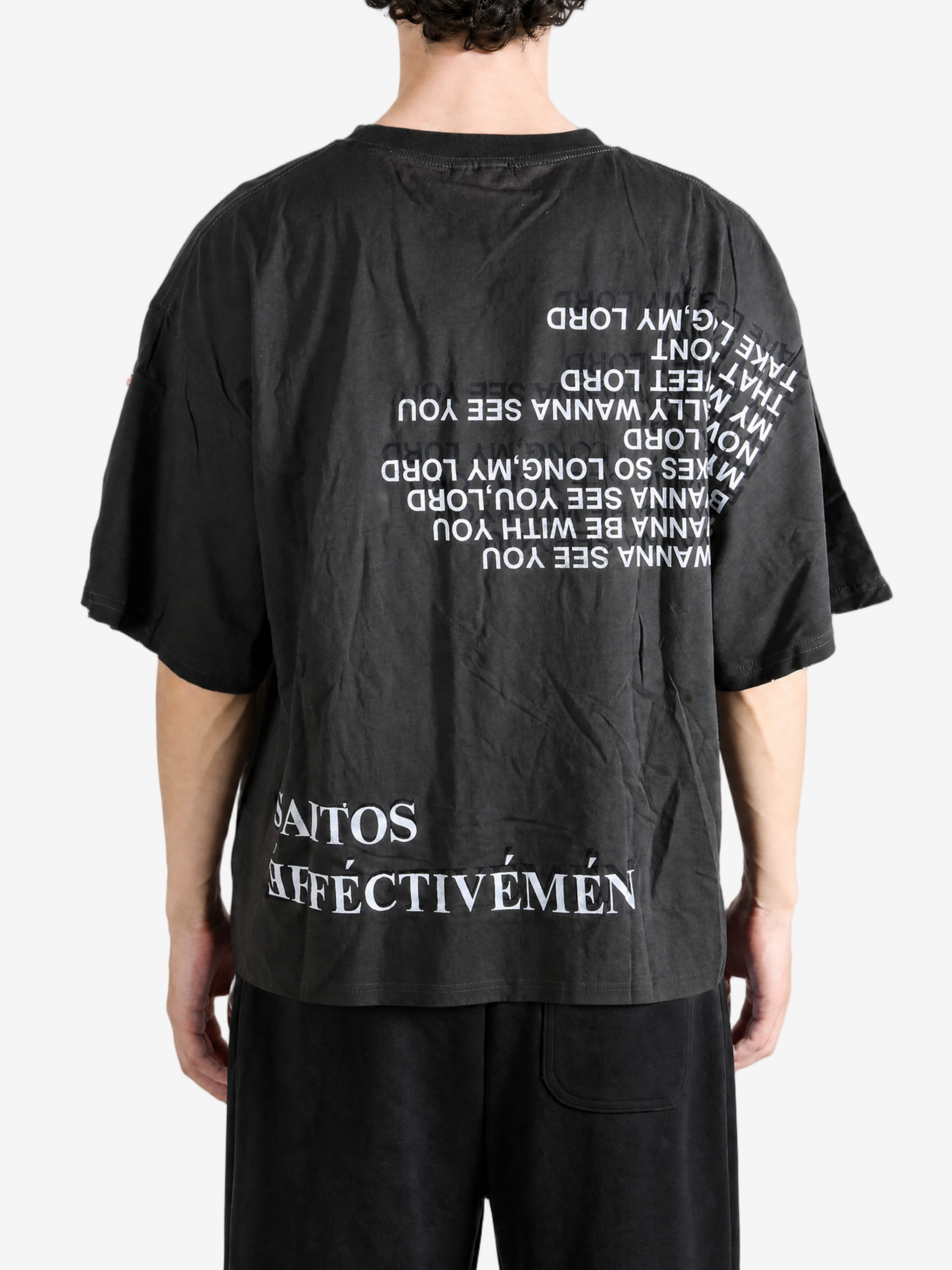 Black t-shirt, full body view